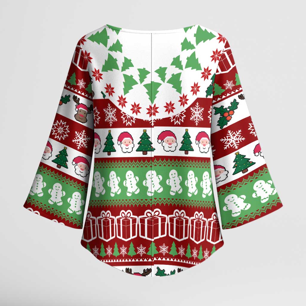 Snowman Tree Christmas Kimono Sleeve Blouse Xmas Holiday Patterns - Wonder Print Shop