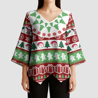 Snowman Tree Christmas Kimono Sleeve Blouse Xmas Holiday Patterns - Wonder Print Shop