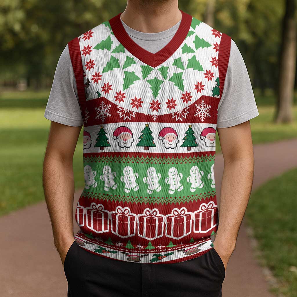 Snowman Tree Christmas Knitted V-Neck Vest Xmas Holiday Patterns - Wonder Print Shop