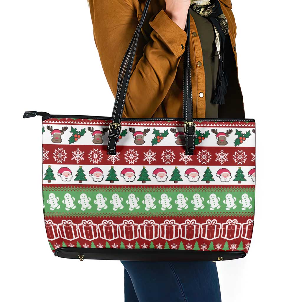Snowman Tree Christmas Leather Tote Bag Xmas Holiday Patterns - Wonder Print Shop