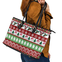 Snowman Tree Christmas Leather Tote Bag Xmas Holiday Patterns - Wonder Print Shop