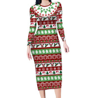 Snowman Tree Christmas Long Sleeve Bodycon Dress Xmas Holiday Patterns - Wonder Print Shop