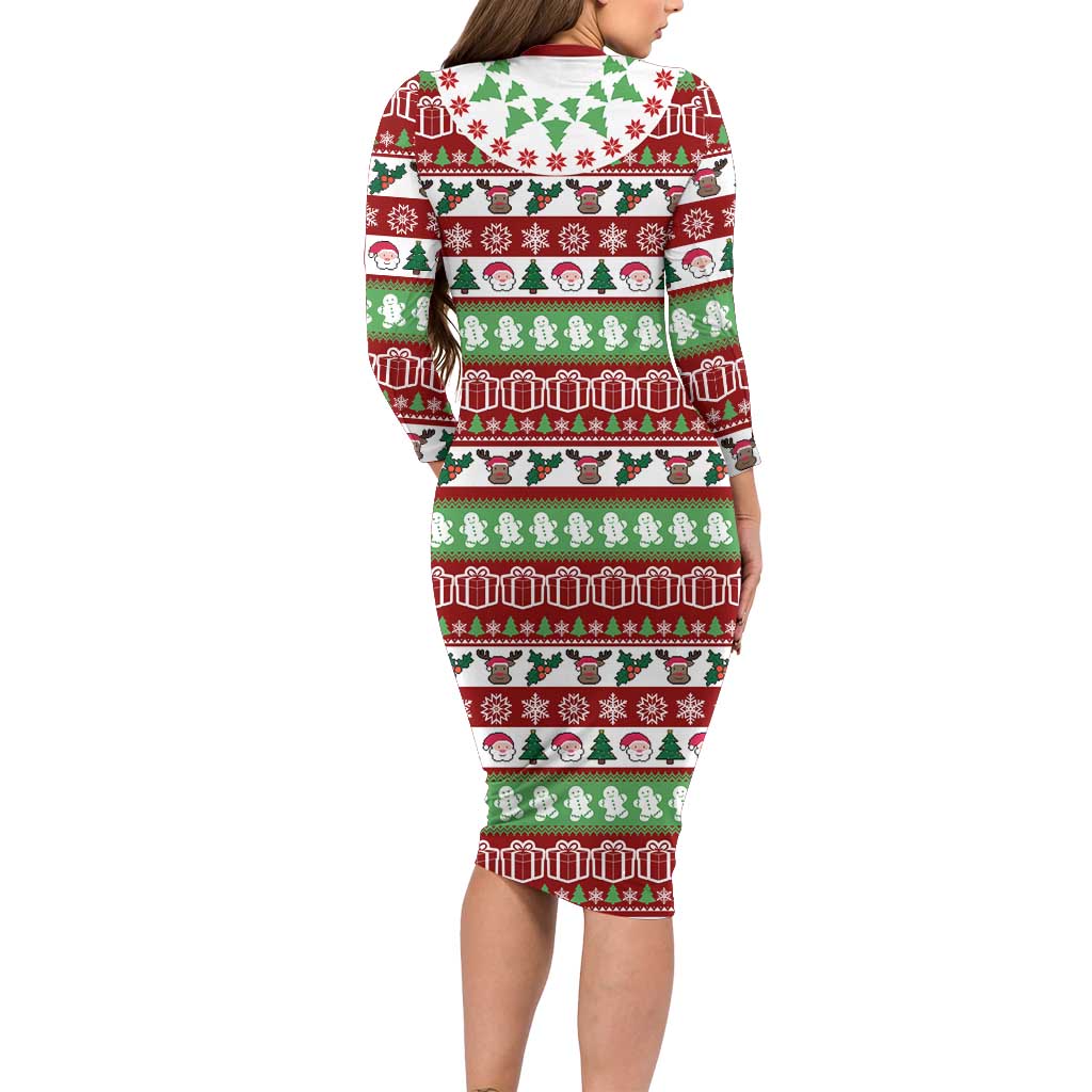 Snowman Tree Christmas Long Sleeve Bodycon Dress Xmas Holiday Patterns - Wonder Print Shop