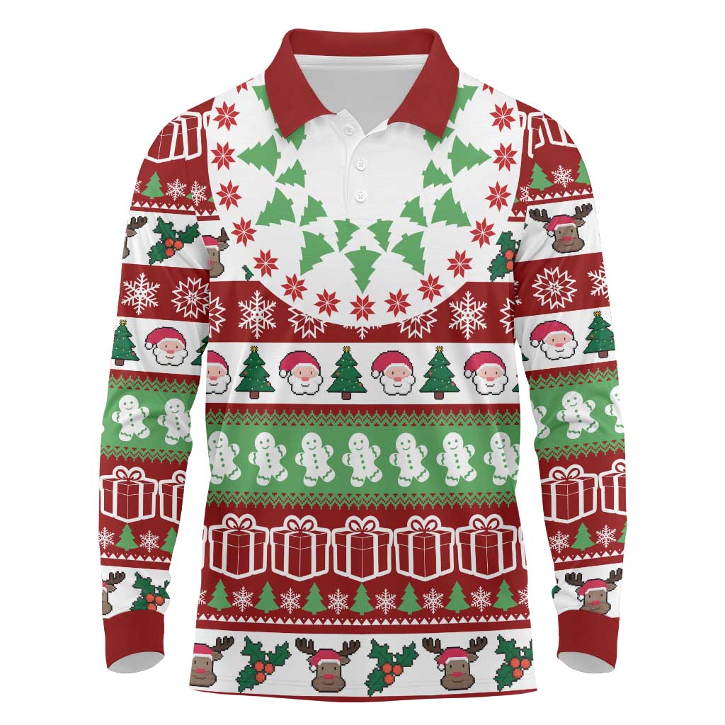Snowman Tree Christmas Long Sleeve Polo Shirt Xmas Holiday Patterns - Wonder Print Shop
