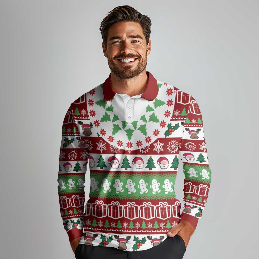 Snowman Tree Christmas Long Sleeve Polo Shirt Xmas Holiday Patterns - Wonder Print Shop
