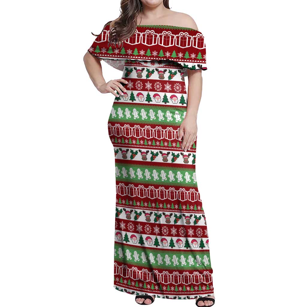 Snowman Tree Christmas Off Shoulder Maxi Dress Xmas Holiday Patterns - Wonder Print Shop