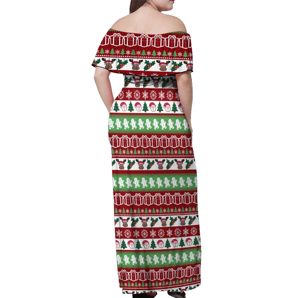 Snowman Tree Christmas Off Shoulder Maxi Dress Xmas Holiday Patterns - Wonder Print Shop