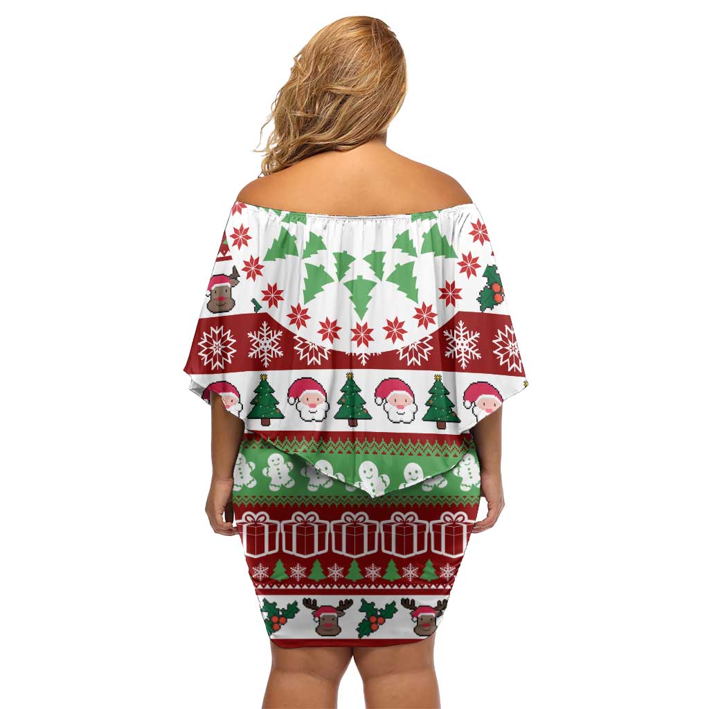 Snowman Tree Christmas Off Shoulder Short Dress Xmas Holiday Patterns - Wonder Print Shop
