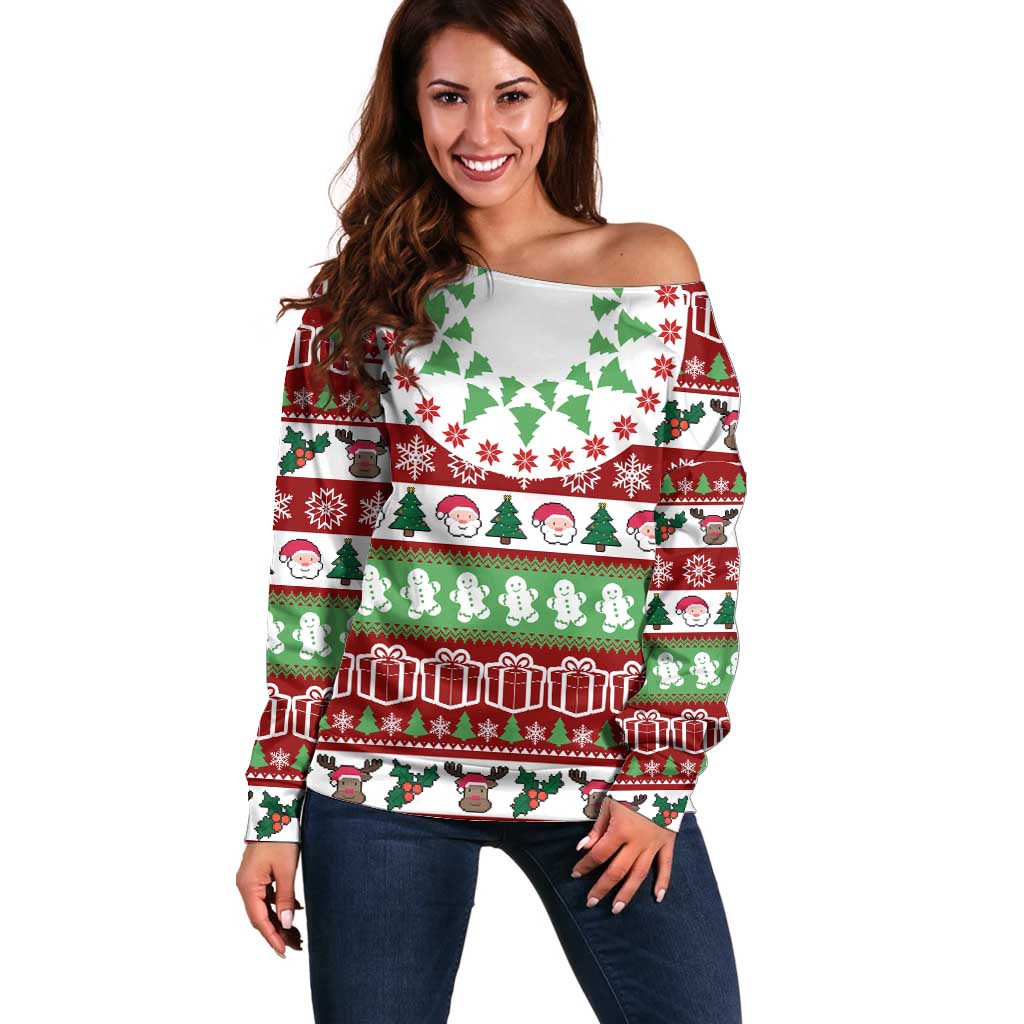 Snowman Tree Christmas Off Shoulder Sweater Xmas Holiday Patterns - Wonder Print Shop