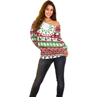 Snowman Tree Christmas Off Shoulder Sweater Xmas Holiday Patterns - Wonder Print Shop
