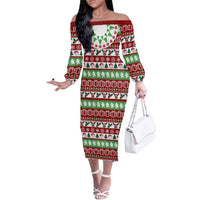Snowman Tree Christmas Off The Shoulder Long Sleeve Dress Xmas Holiday Patterns - Wonder Print Shop