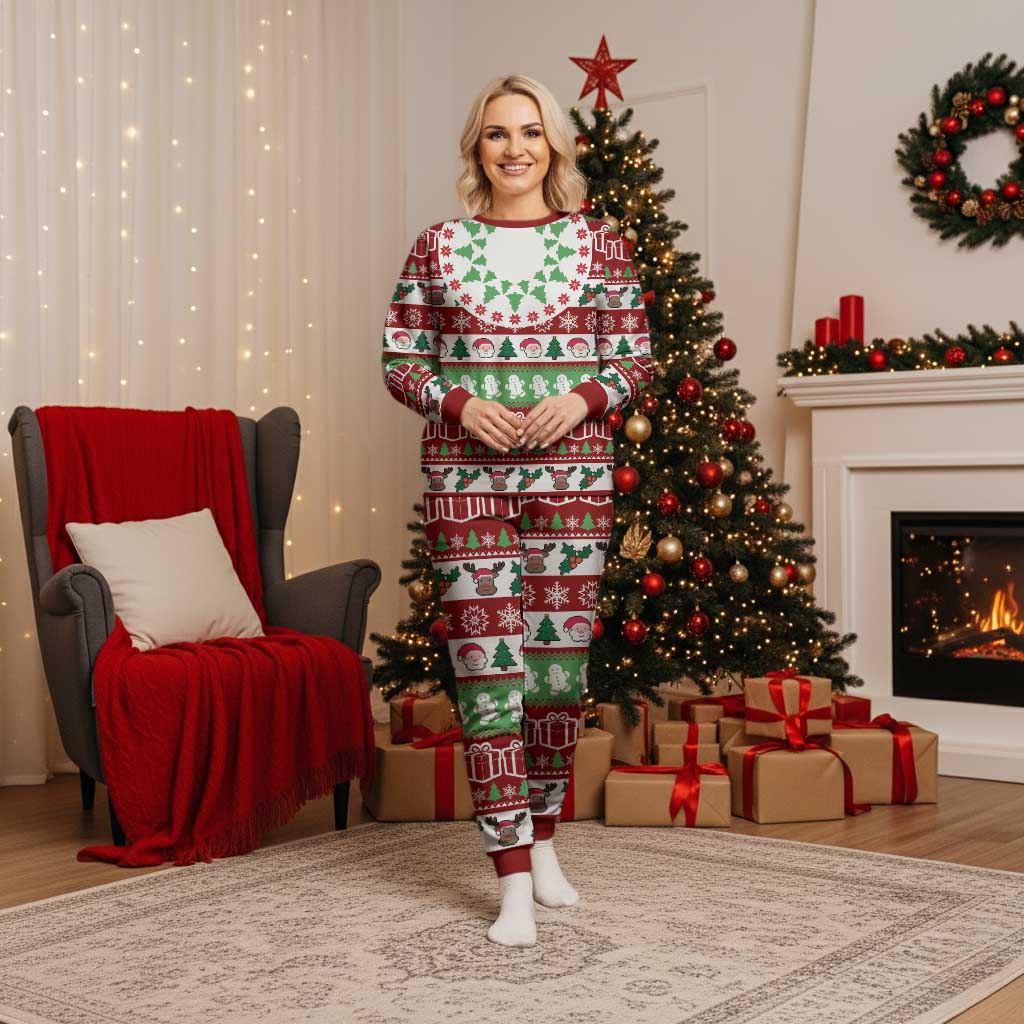 Snowman Tree Christmas Pajama Set Xmas Holiday Patterns - Wonder Print Shop