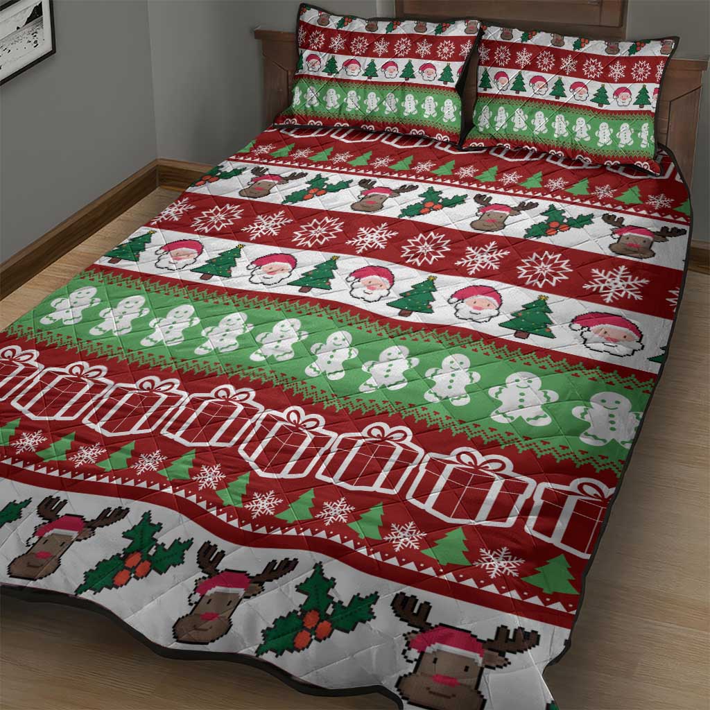 Snowman Tree Christmas Quilt Bed Set Xmas Holiday Patterns - Wonder Print Shop