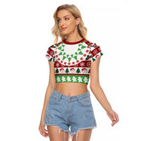 Snowman Tree Christmas Raglan Cropped T Shirt Xmas Holiday Patterns - Wonder Print Shop