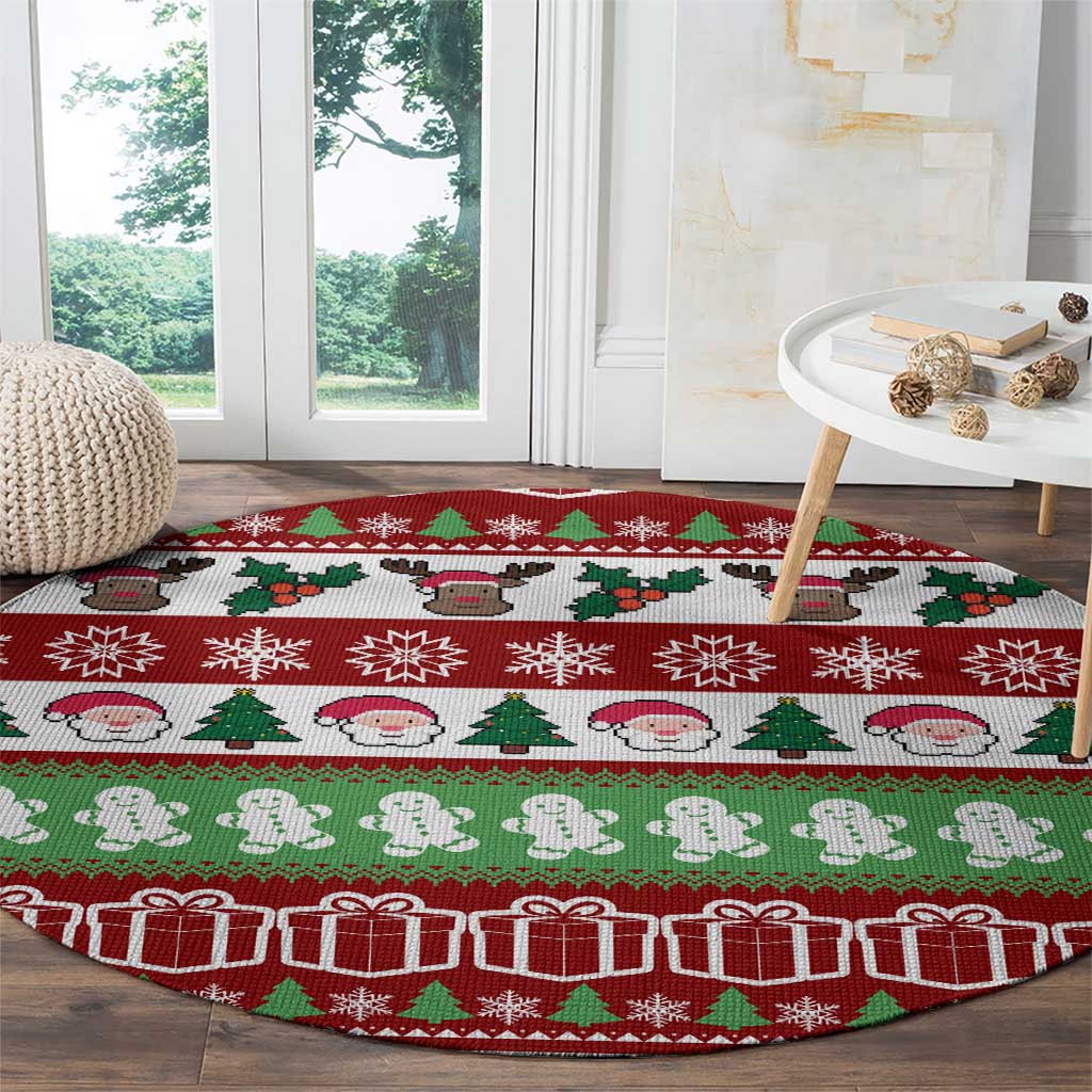 Snowman Tree Christmas Round Carpet Xmas Holiday Patterns - Wonder Print Shop