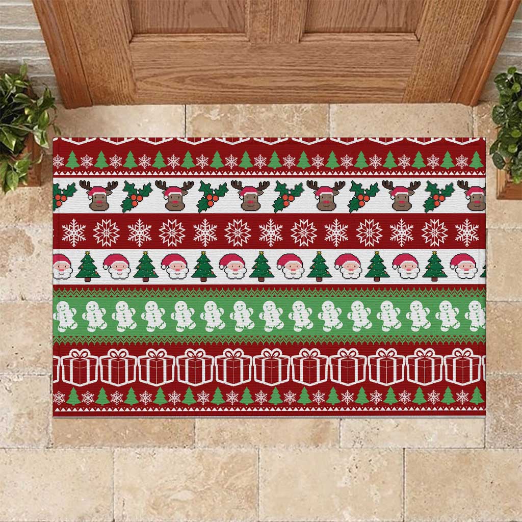 Snowman Tree Christmas Rubber Doormat Xmas Holiday Patterns - Wonder Print Shop