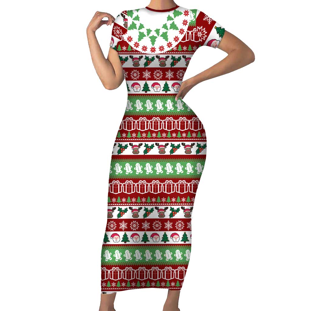 Snowman Tree Christmas Short Sleeve Bodycon Dress Xmas Holiday Patterns - Wonder Print Shop