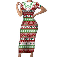 Snowman Tree Christmas Short Sleeve Bodycon Dress Xmas Holiday Patterns - Wonder Print Shop