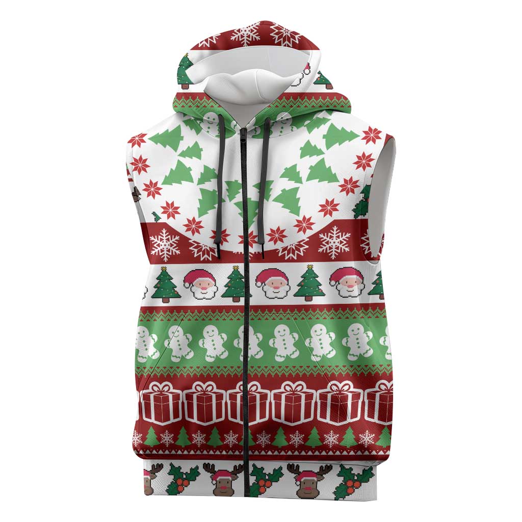 Snowman Tree Christmas Sleeveless Zip Hoodie Xmas Holiday Patterns - Wonder Print Shop