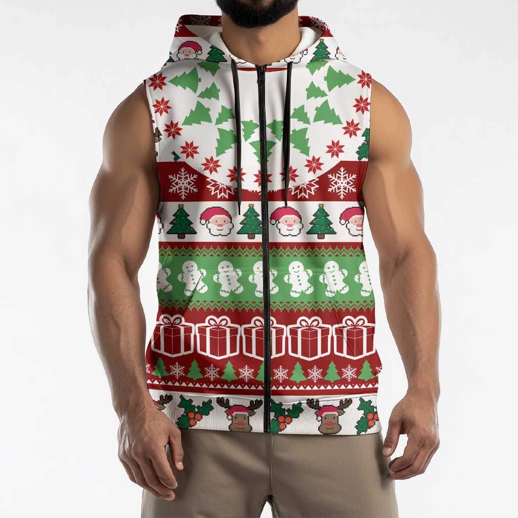Snowman Tree Christmas Sleeveless Zip Hoodie Xmas Holiday Patterns - Wonder Print Shop
