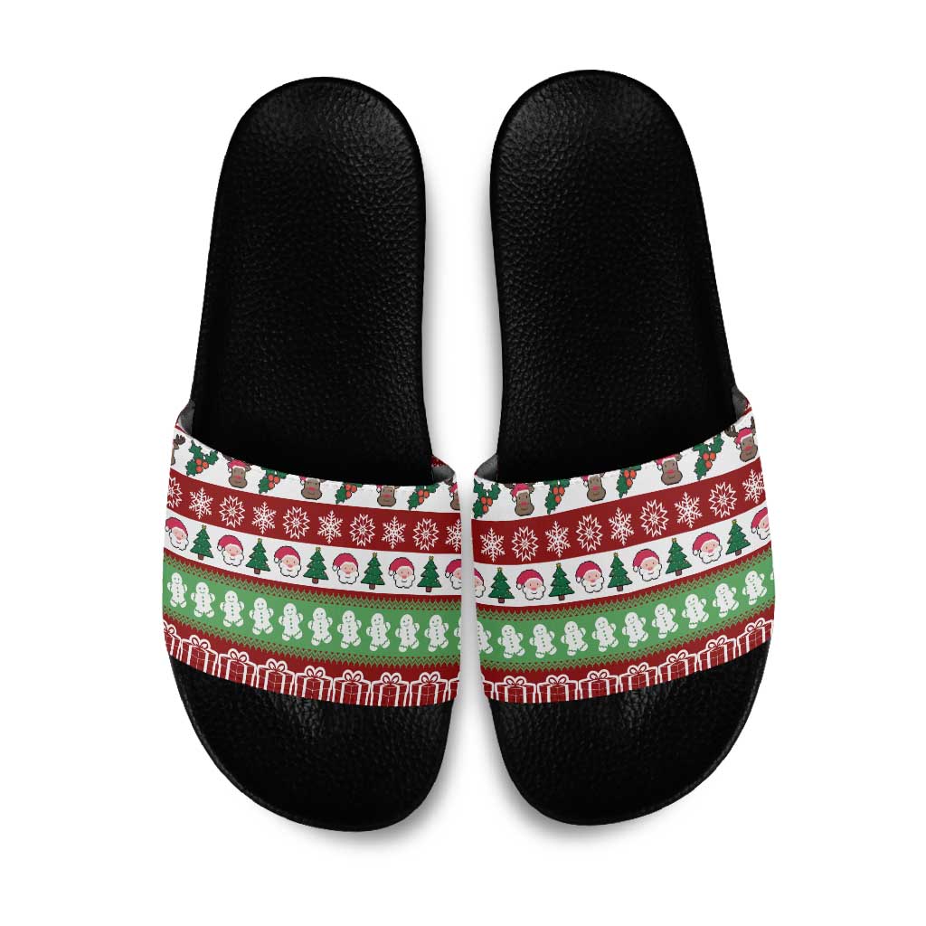 Snowman Tree Christmas Slide Sandals Xmas Holiday Patterns - Wonder Print Shop