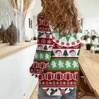 Snowman Tree Christmas Women Casual Shirt Xmas Holiday Patterns - Wonder Print Shop