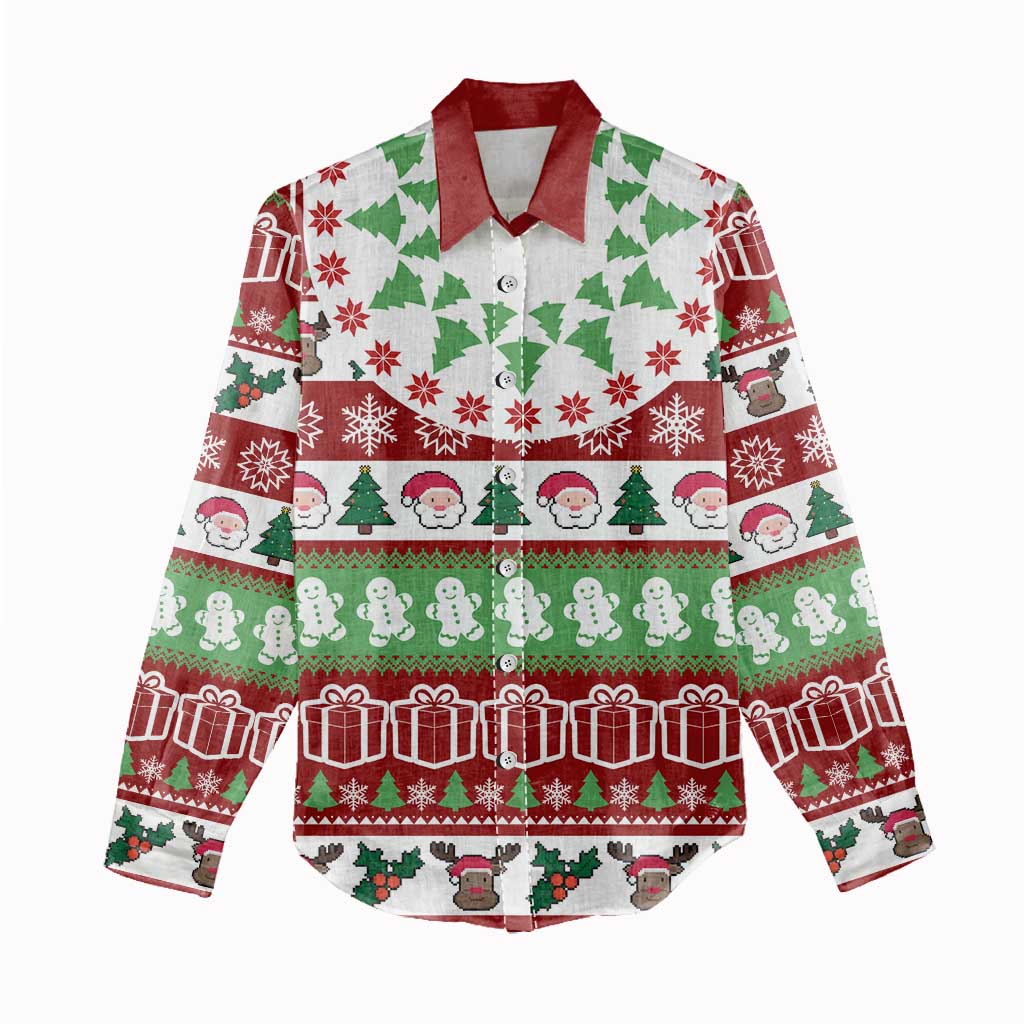 Snowman Tree Christmas Women Casual Shirt Xmas Holiday Patterns - Wonder Print Shop