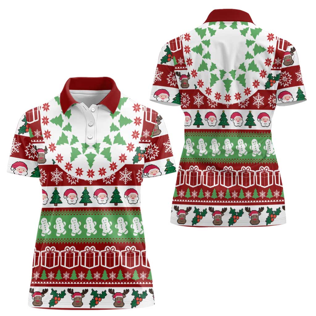 Snowman Tree Christmas Women Polo Shirt Xmas Holiday Patterns - Wonder Print Shop