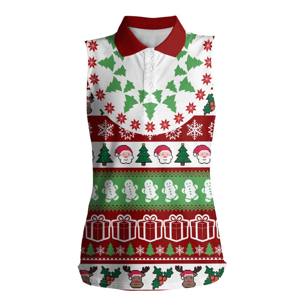 Snowman Tree Christmas Women Sleeveless Polo Shirt Xmas Holiday Patterns - Wonder Print Shop