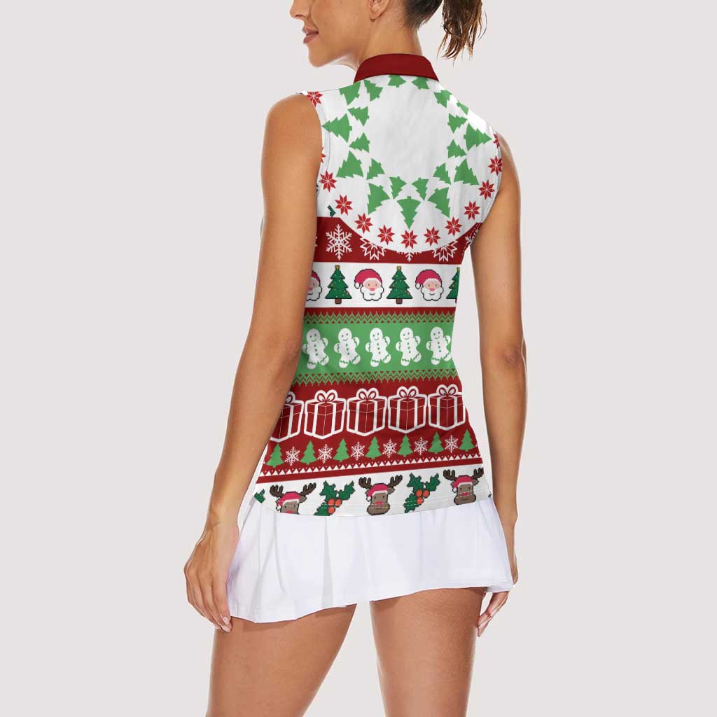 Snowman Tree Christmas Women Sleeveless Polo Shirt Xmas Holiday Patterns - Wonder Print Shop
