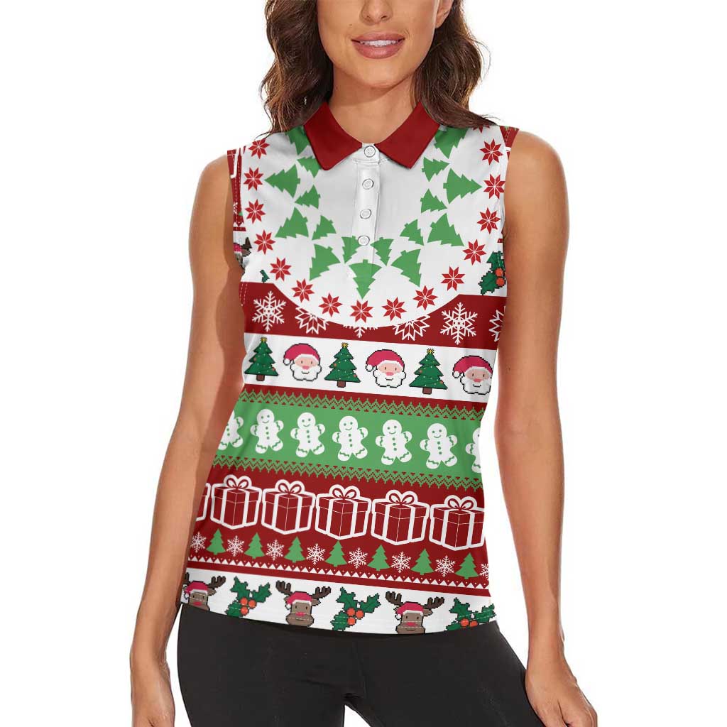 Snowman Tree Christmas Women Sleeveless Polo Shirt Xmas Holiday Patterns - Wonder Print Shop