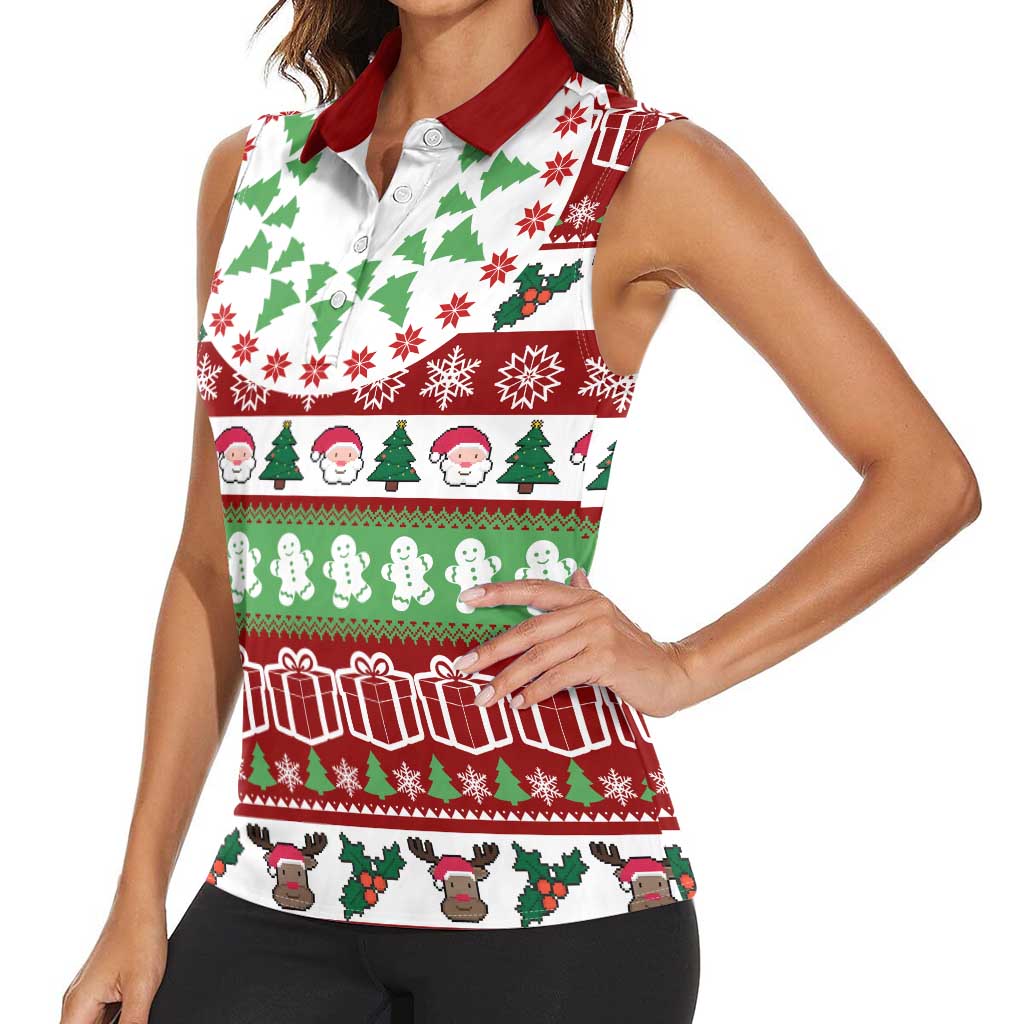 Snowman Tree Christmas Women Sleeveless Polo Shirt Xmas Holiday Patterns - Wonder Print Shop