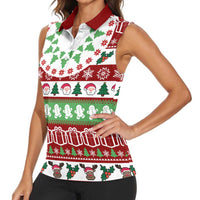 Snowman Tree Christmas Women Sleeveless Polo Shirt Xmas Holiday Patterns - Wonder Print Shop