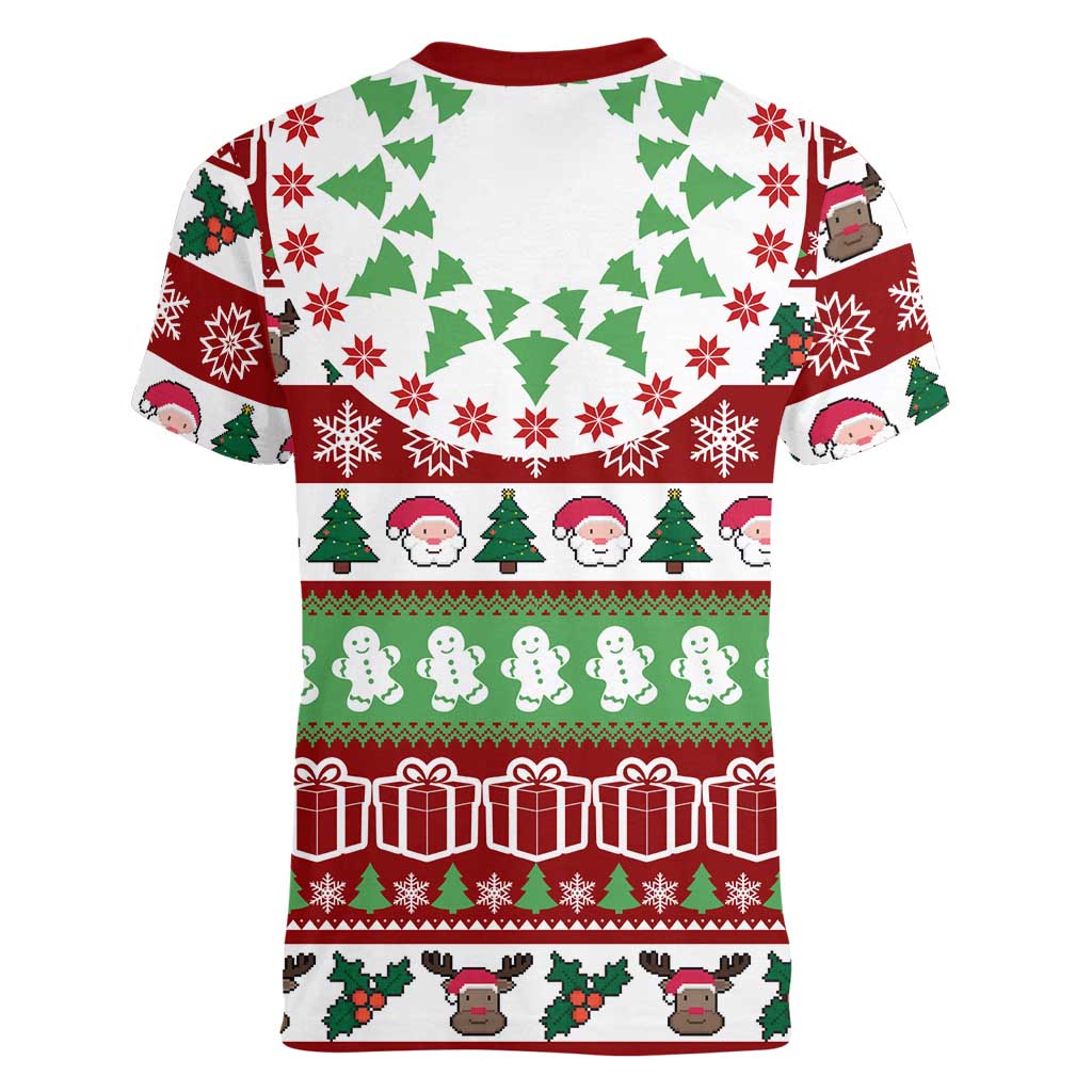 Snowman Tree Christmas Women V-Neck T-Shirt Xmas Holiday Patterns - Wonder Print Shop