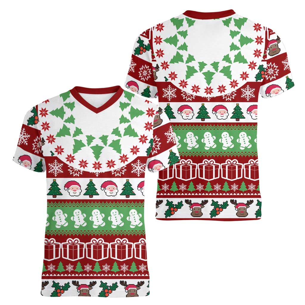 Snowman Tree Christmas Women V-Neck T-Shirt Xmas Holiday Patterns - Wonder Print Shop