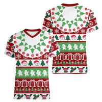 Snowman Tree Christmas Women V-Neck T-Shirt Xmas Holiday Patterns - Wonder Print Shop