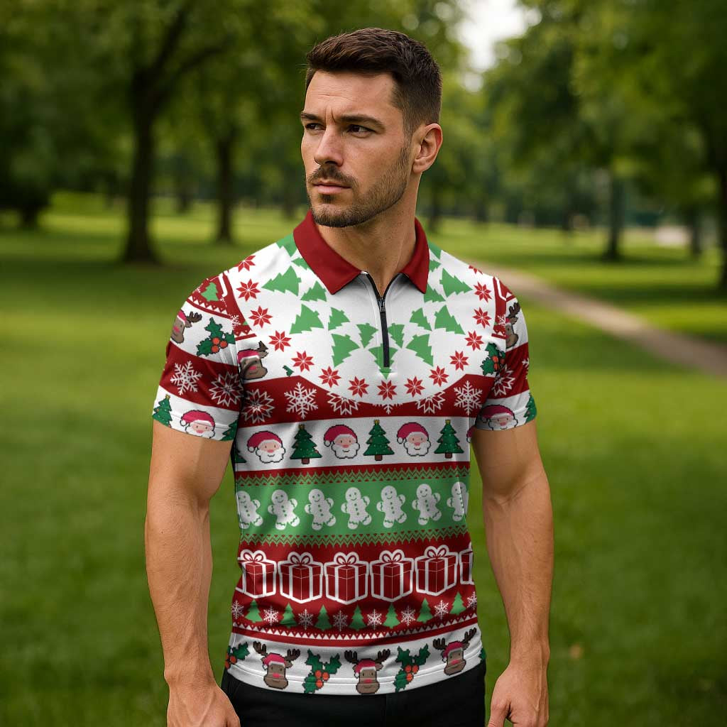 Snowman Tree Christmas Zipper Polo Shirt Xmas Holiday Patterns - Wonder Print Shop