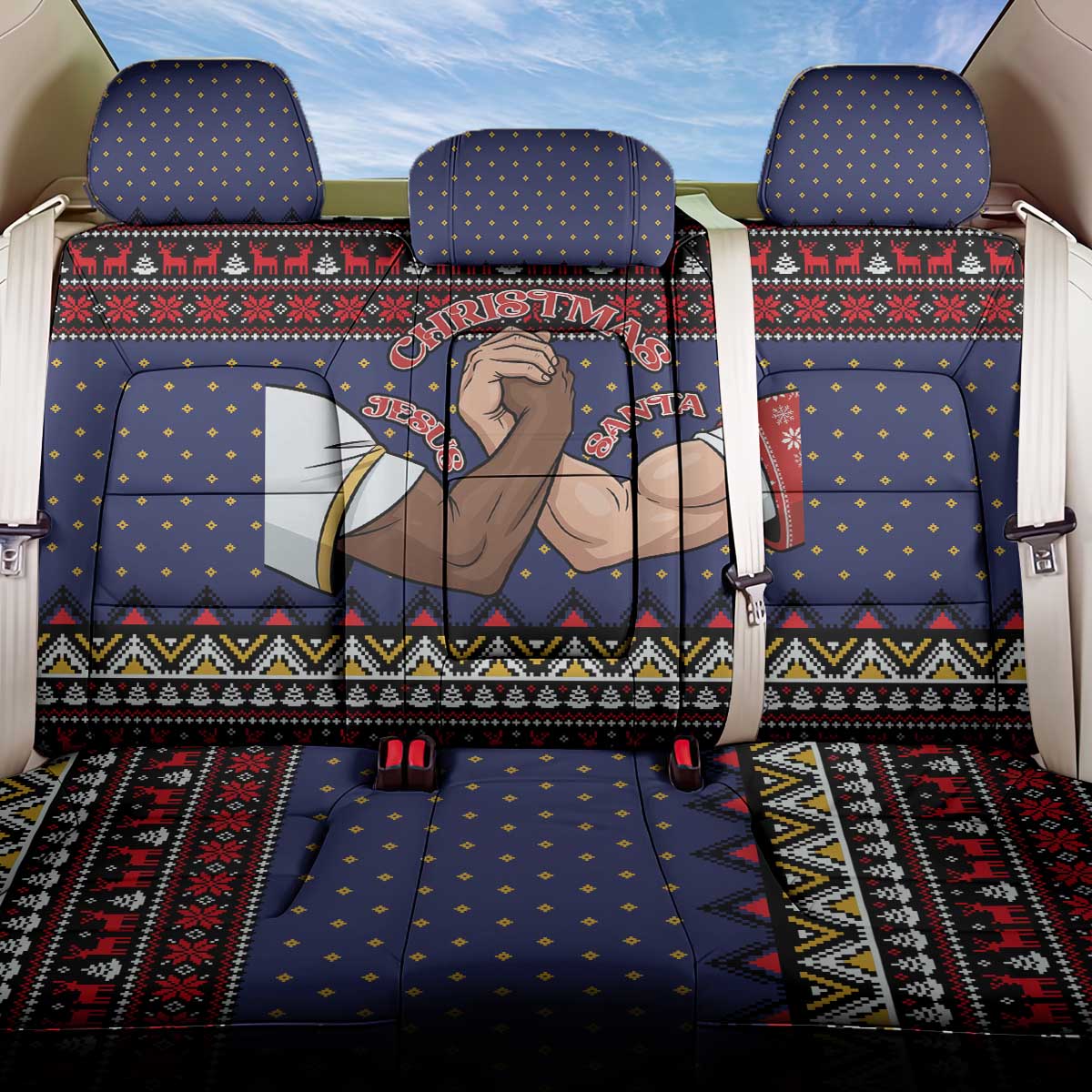 Santa And Jesus Christmas Christmas Back Car Seat Cover Xmas Holiday Patterns - Wonder Print Shop