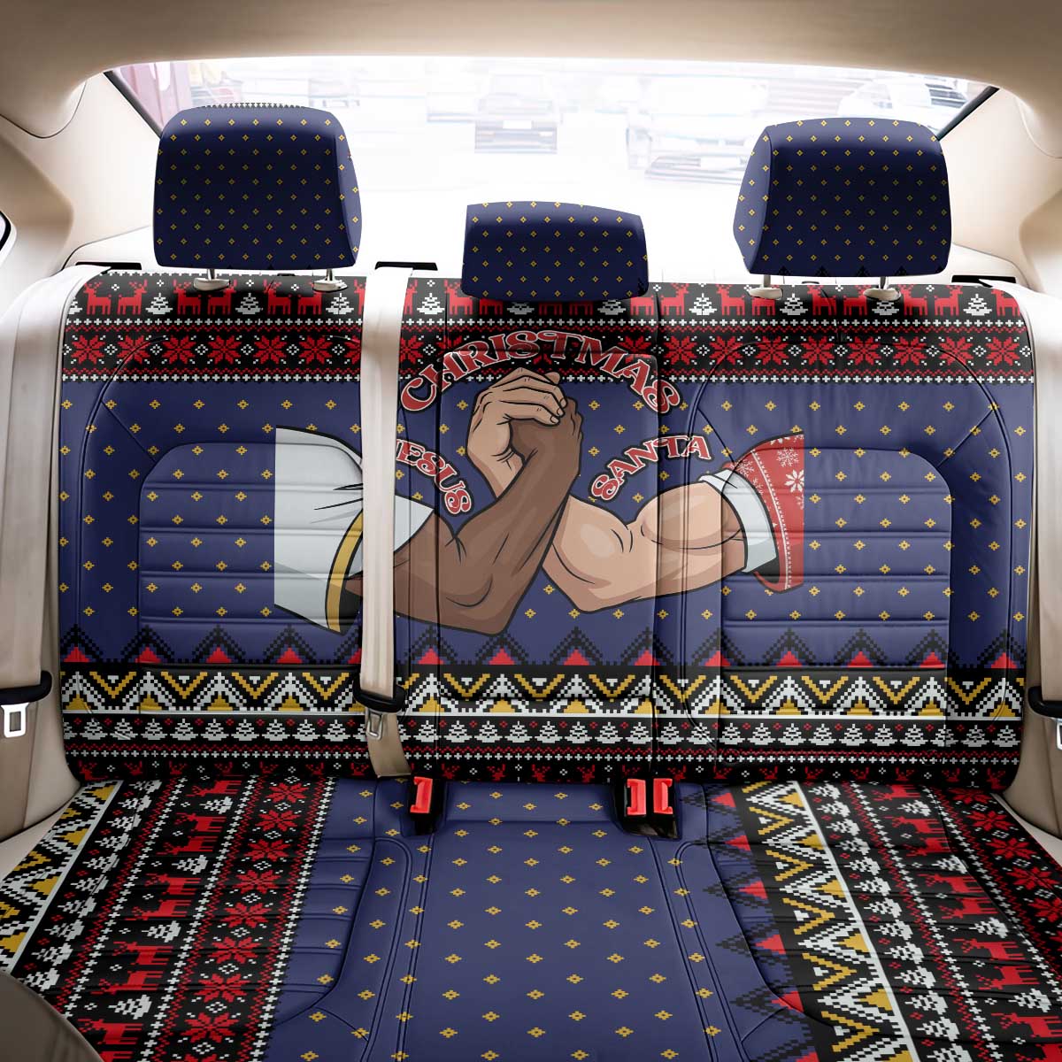 Santa And Jesus Christmas Christmas Back Car Seat Cover Xmas Holiday Patterns - Wonder Print Shop