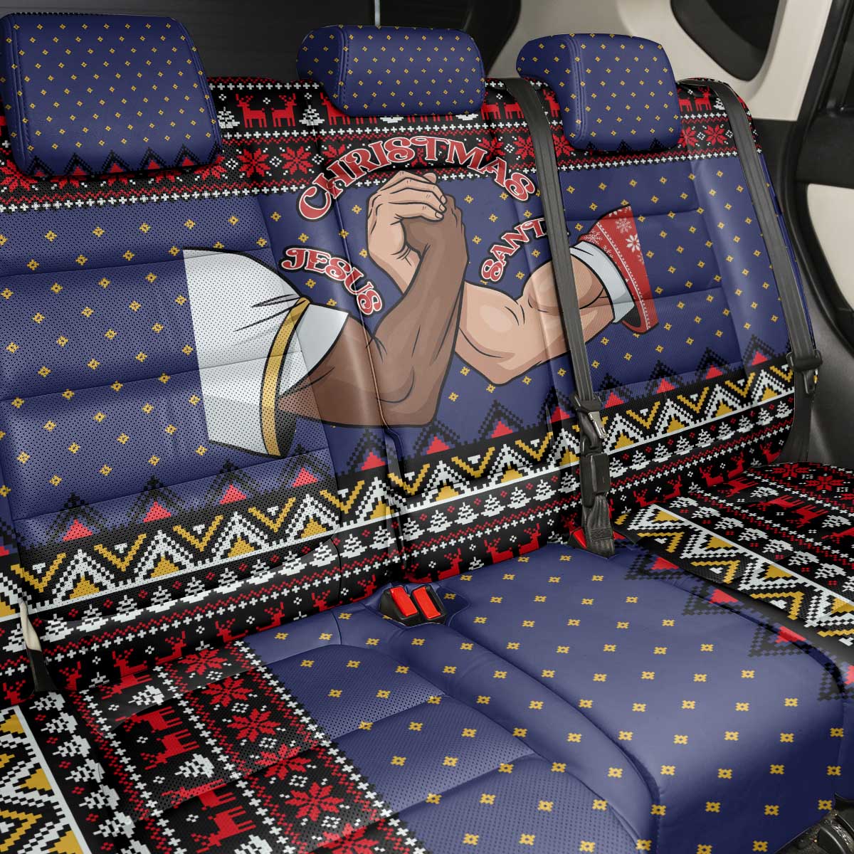 Santa And Jesus Christmas Christmas Back Car Seat Cover Xmas Holiday Patterns - Wonder Print Shop