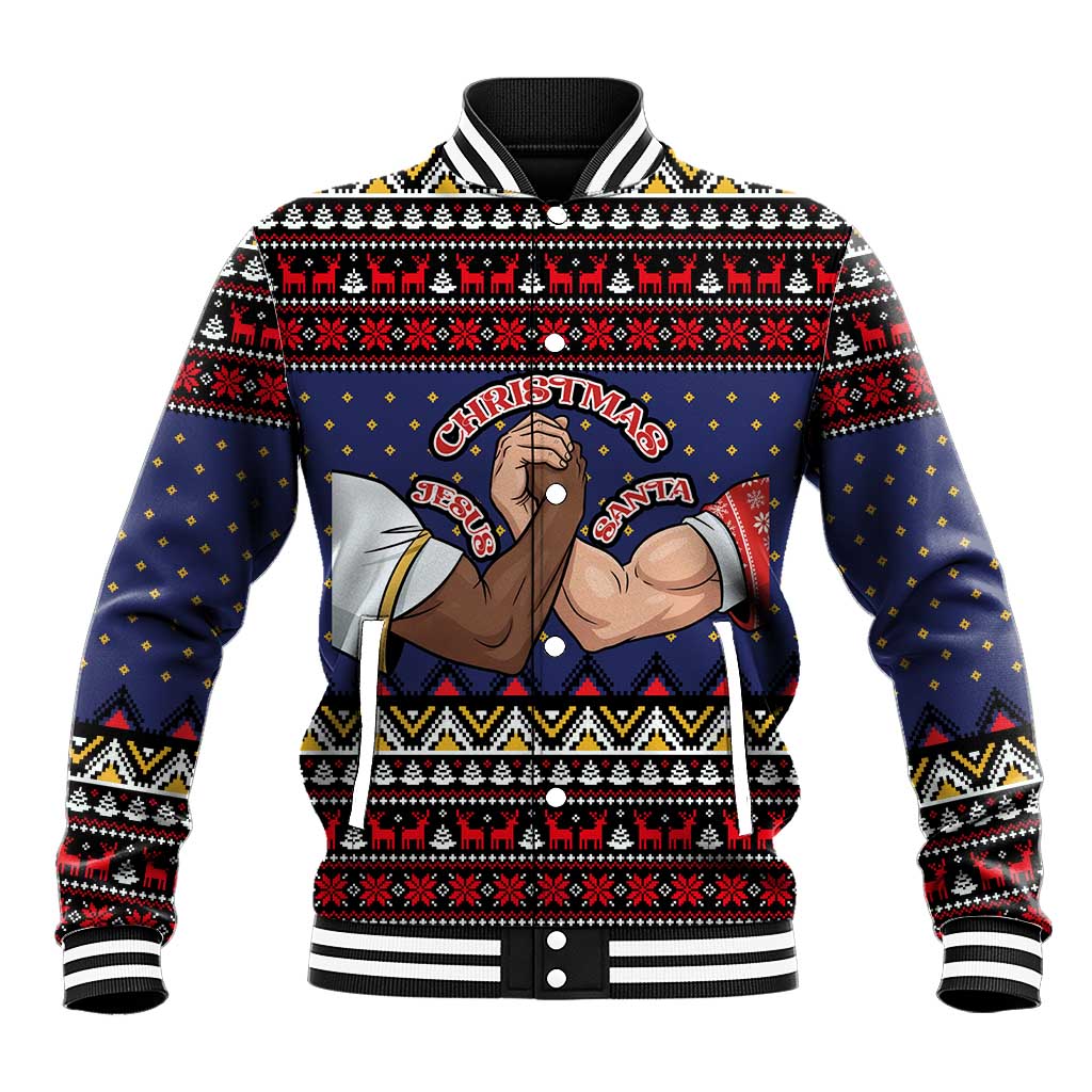 Santa And Jesus Christmas Christmas Baseball Jacket Xmas Holiday Patterns - Wonder Print Shop