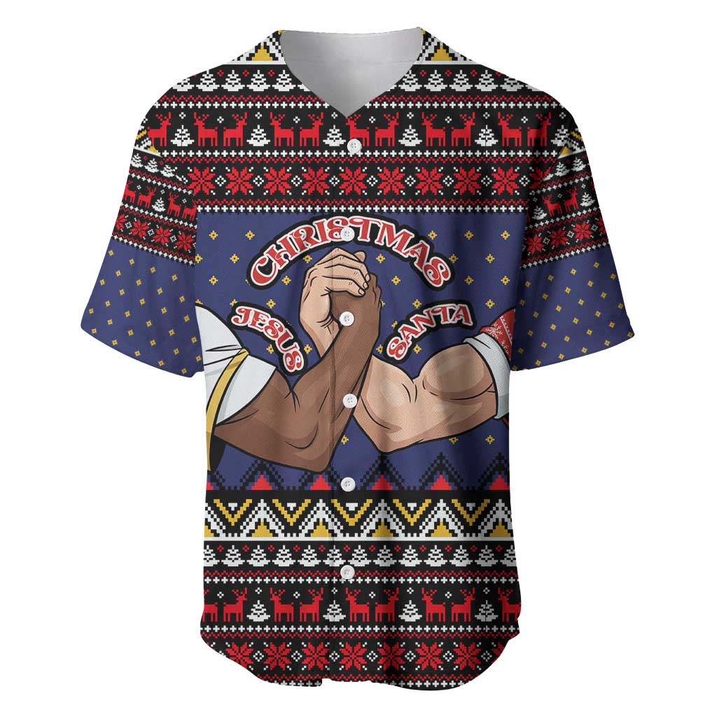 Santa And Jesus Christmas Christmas Baseball Jersey Xmas Holiday Patterns - Wonder Print Shop
