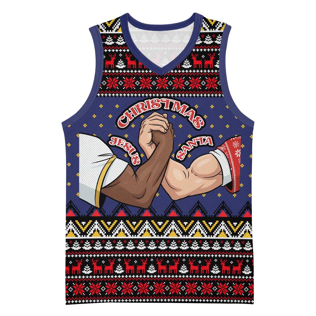 Santa And Jesus Christmas Christmas Basketball Jersey Xmas Holiday Patterns - Wonder Print Shop
