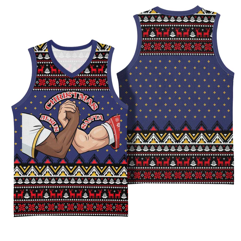 Santa And Jesus Christmas Christmas Basketball Jersey Xmas Holiday Patterns - Wonder Print Shop