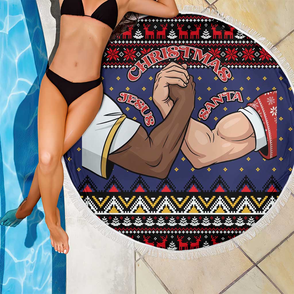 Santa And Jesus Christmas Christmas Beach Blanket Xmas Holiday Patterns - Wonder Print Shop