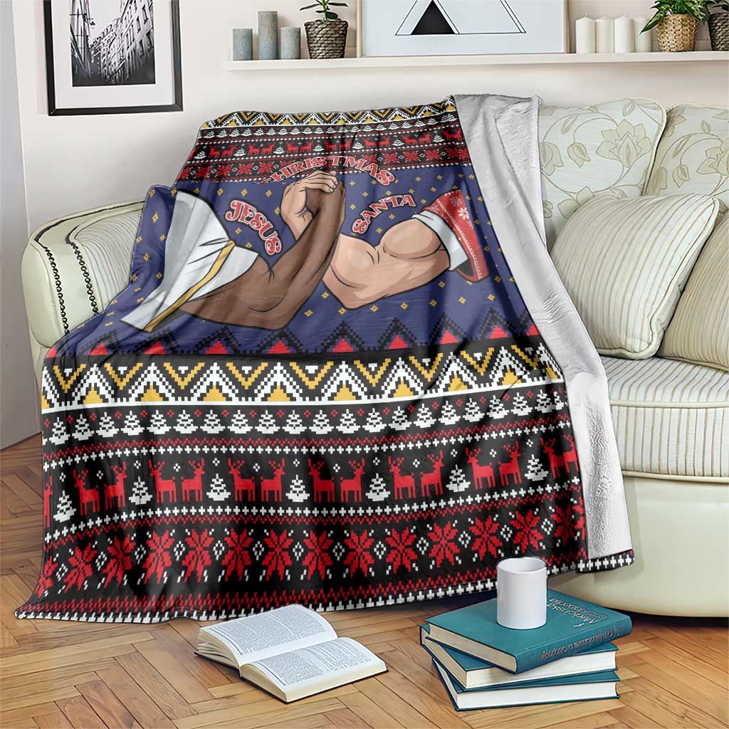Santa And Jesus Christmas Christmas Blanket Xmas Holiday Patterns - Wonder Print Shop