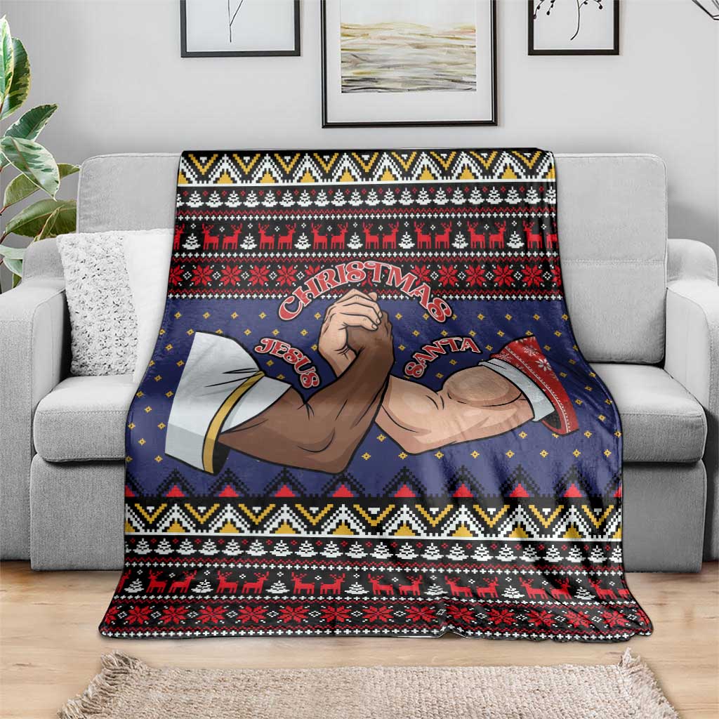 Santa And Jesus Christmas Christmas Blanket Xmas Holiday Patterns - Wonder Print Shop