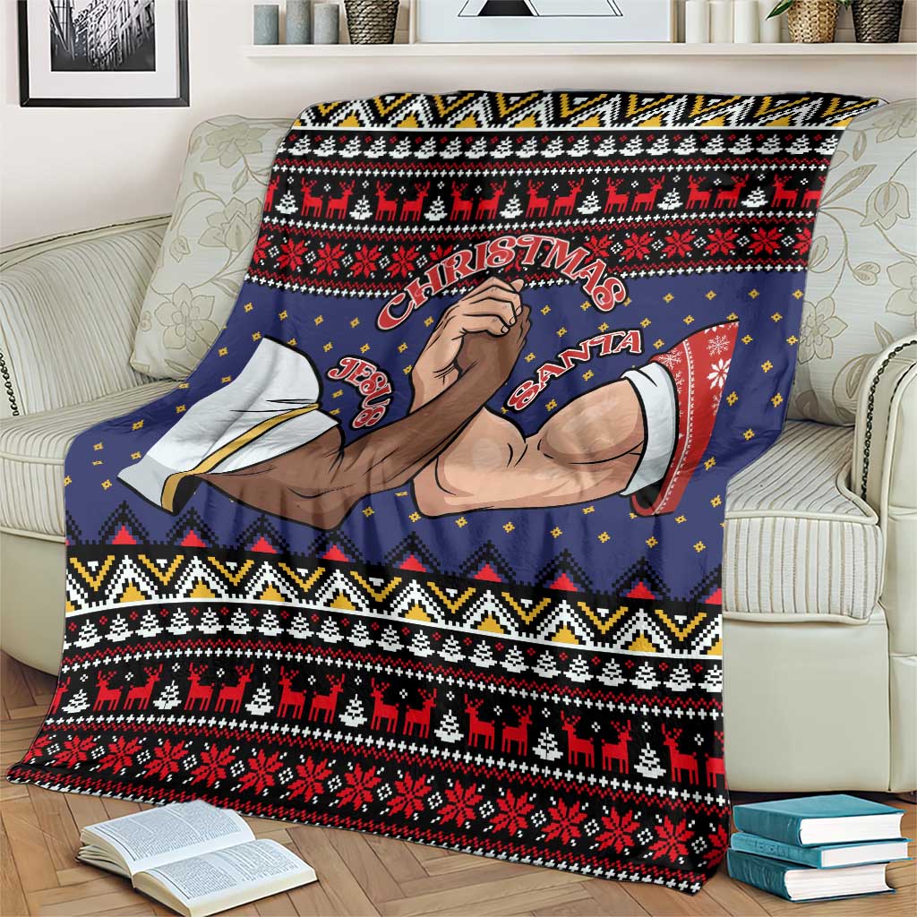 Santa And Jesus Christmas Christmas Blanket Xmas Holiday Patterns - Wonder Print Shop