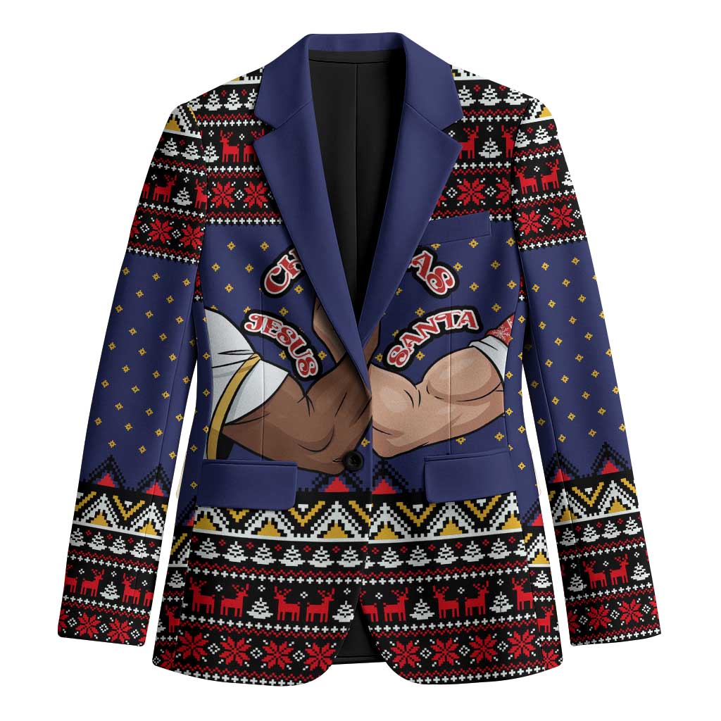 Santa And Jesus Christmas Christmas Blazer Xmas Holiday Patterns - Wonder Print Shop