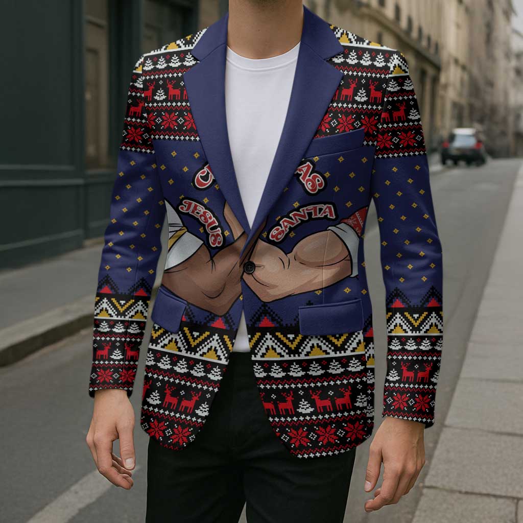 Santa And Jesus Christmas Christmas Blazer Xmas Holiday Patterns - Wonder Print Shop